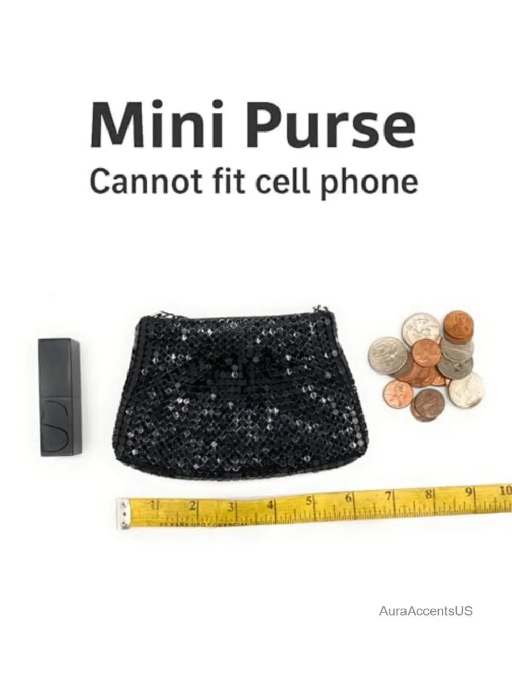 Vintage Metal Mesh Crossbody Purse Mini Card Coin Holder Chain
